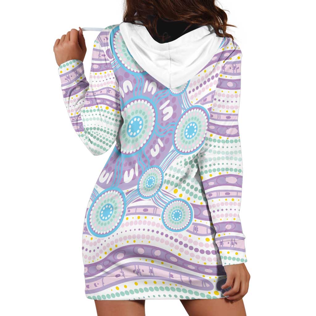 Australian Indigenous Aboriginal Art Hoodie Dress Vivid Pastel Pink Teal