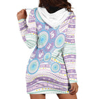 Australian Indigenous Aboriginal Art Hoodie Dress Vivid Pastel Pink Teal
