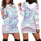 Australian Indigenous Aboriginal Art Hoodie Dress Vivid Pastel Pink Teal