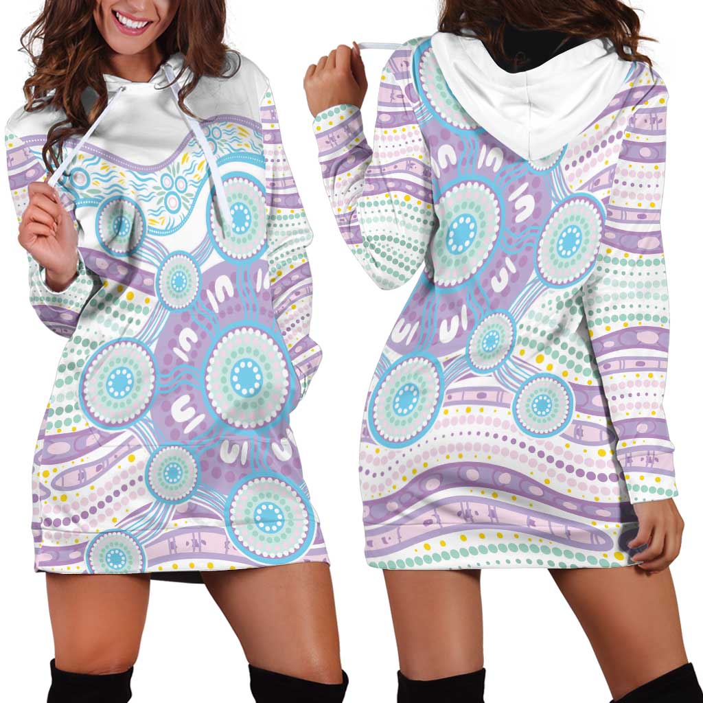 Australian Indigenous Aboriginal Art Hoodie Dress Vivid Pastel Pink Teal