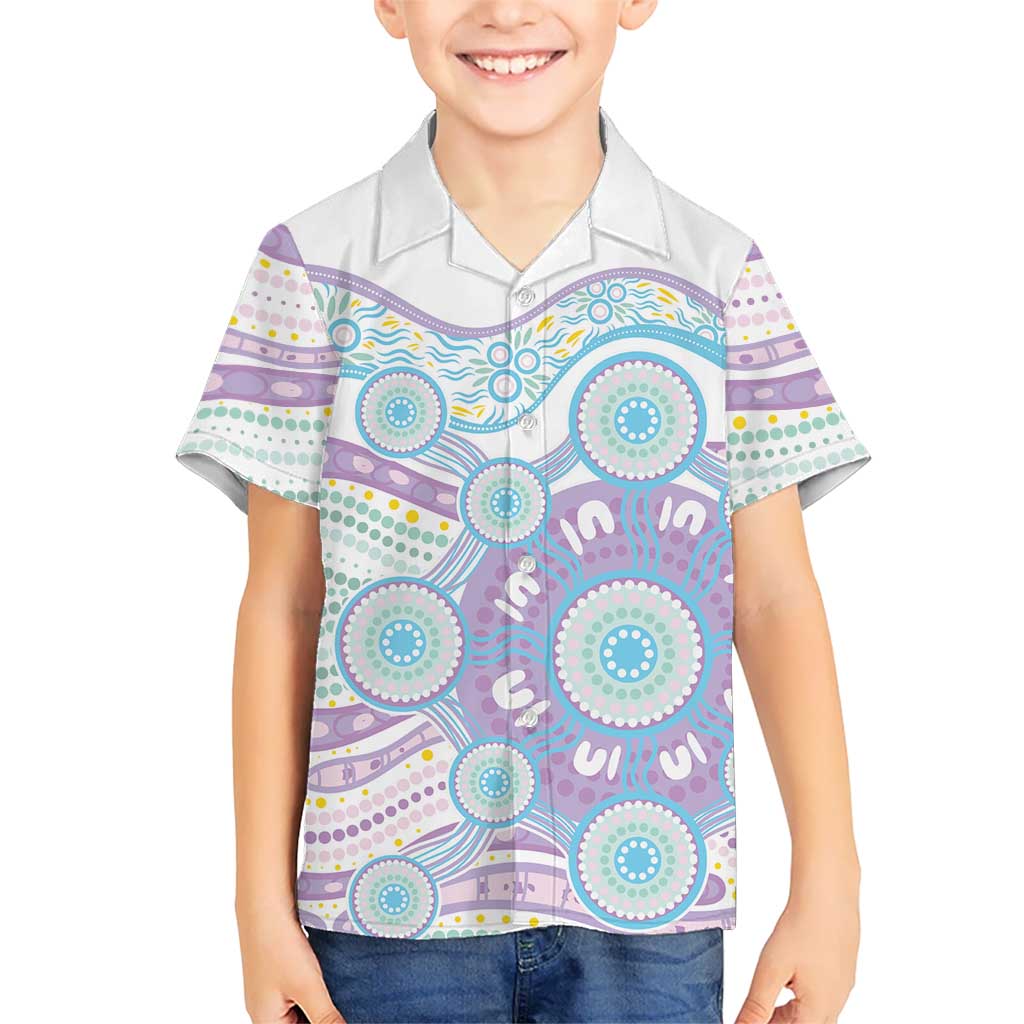 Australian Indigenous Aboriginal Art Kid Hawaiian Shirt Vivid Pastel Pink Teal