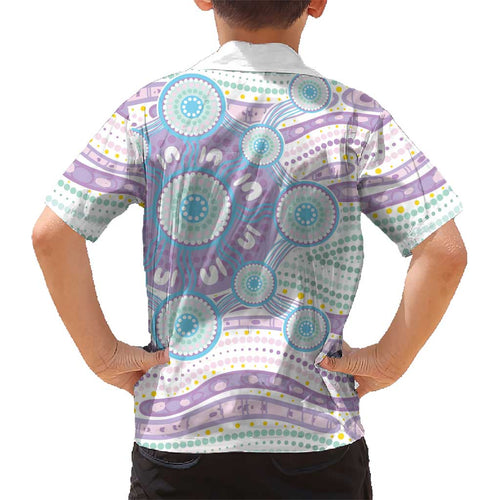 Australian Indigenous Aboriginal Art Kid Hawaiian Shirt Vivid Pastel Pink Teal