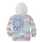 Australian Indigenous Aboriginal Art Kid Hoodie Vivid Pastel Pink Teal