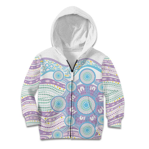 Australian Indigenous Aboriginal Art Kid Hoodie Vivid Pastel Pink Teal