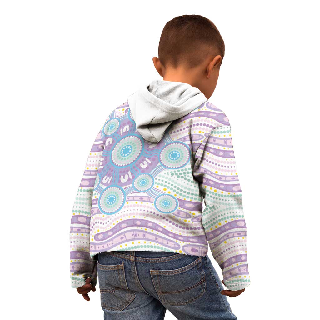 Australian Indigenous Aboriginal Art Kid Hoodie Vivid Pastel Pink Teal