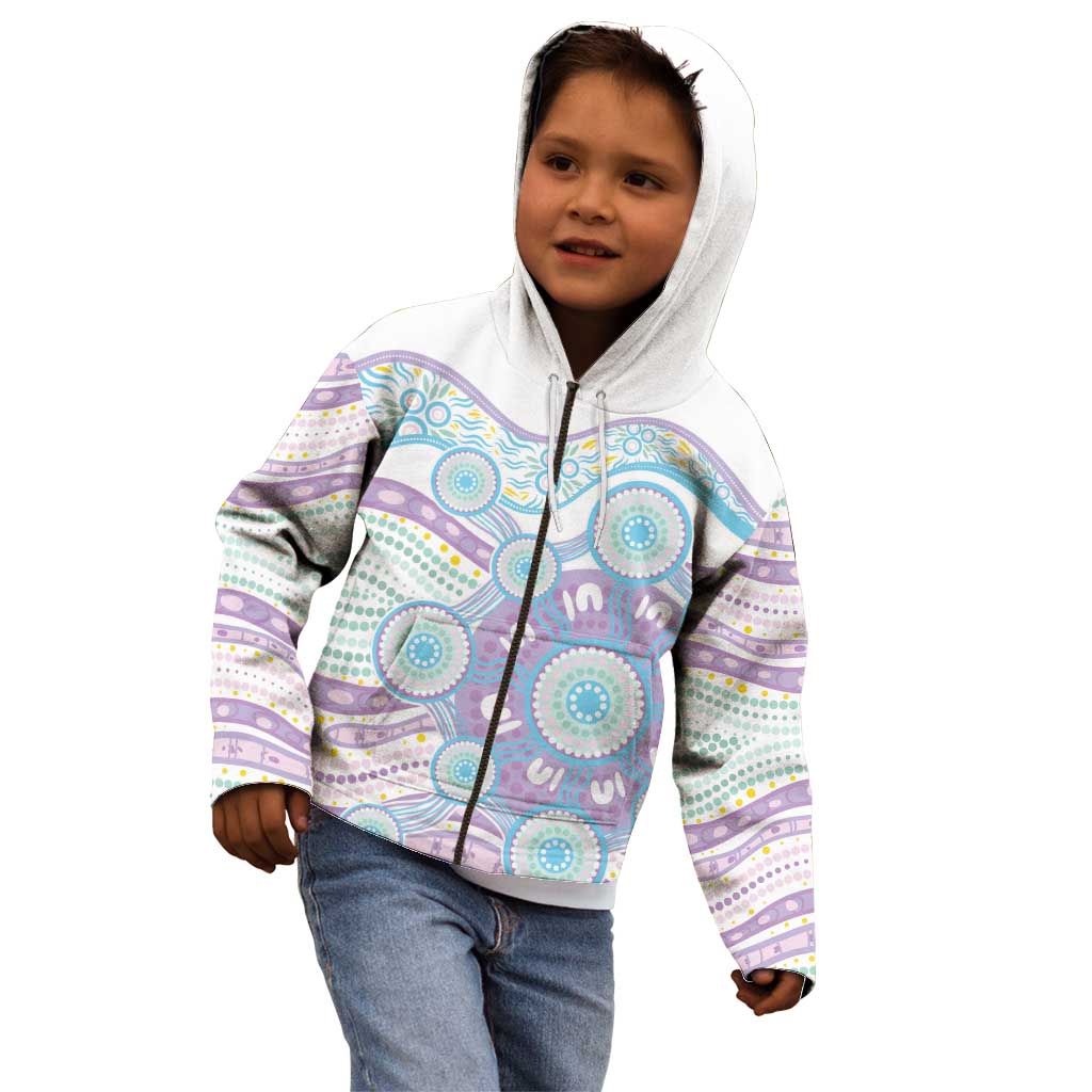 Australian Indigenous Aboriginal Art Kid Hoodie Vivid Pastel Pink Teal