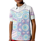 Australian Indigenous Aboriginal Art Kid Polo Shirt Vivid Pastel Pink Teal