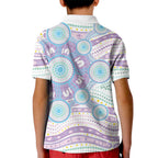 Australian Indigenous Aboriginal Art Kid Polo Shirt Vivid Pastel Pink Teal