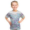 Australian Indigenous Aboriginal Art Kid T Shirt Vivid Pastel Pink Teal