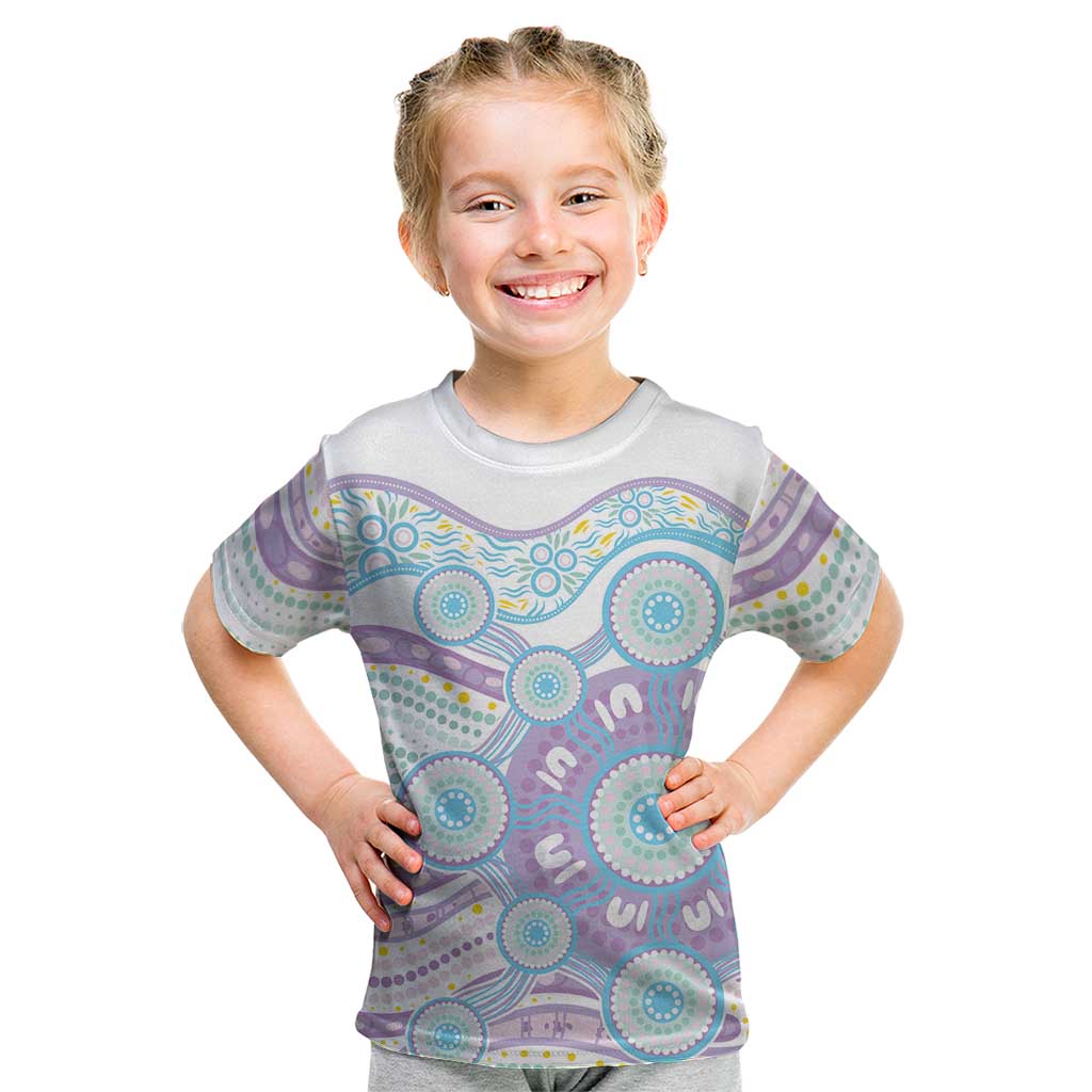 Australian Indigenous Aboriginal Art Kid T Shirt Vivid Pastel Pink Teal