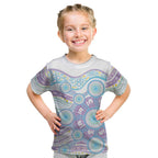 Australian Indigenous Aboriginal Art Kid T Shirt Vivid Pastel Pink Teal