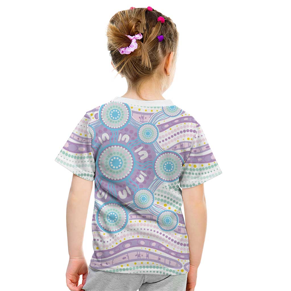 Australian Indigenous Aboriginal Art Kid T Shirt Vivid Pastel Pink Teal