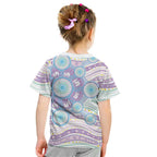 Australian Indigenous Aboriginal Art Kid T Shirt Vivid Pastel Pink Teal