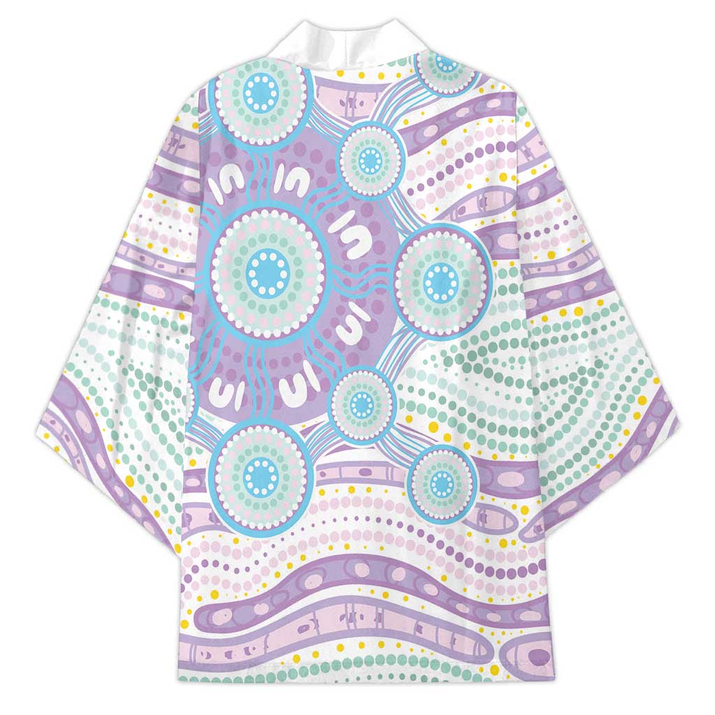 Australian Indigenous Aboriginal Art Kimono Vivid Pastel Pink Teal
