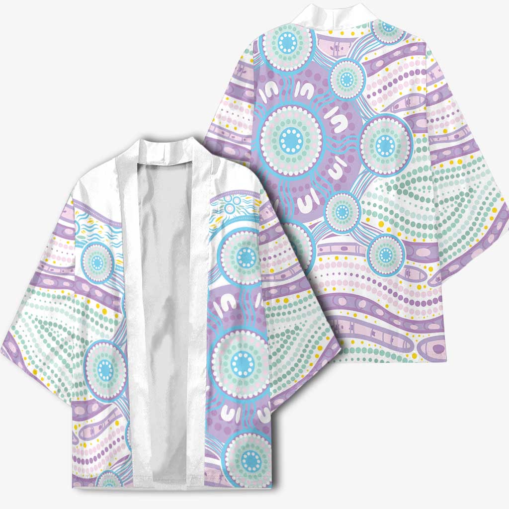 Australian Indigenous Aboriginal Art Kimono Vivid Pastel Pink Teal