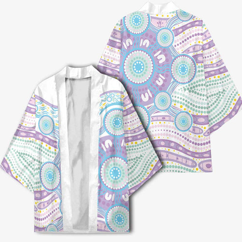 Australian Indigenous Aboriginal Art Kimono Vivid Pastel Pink Teal