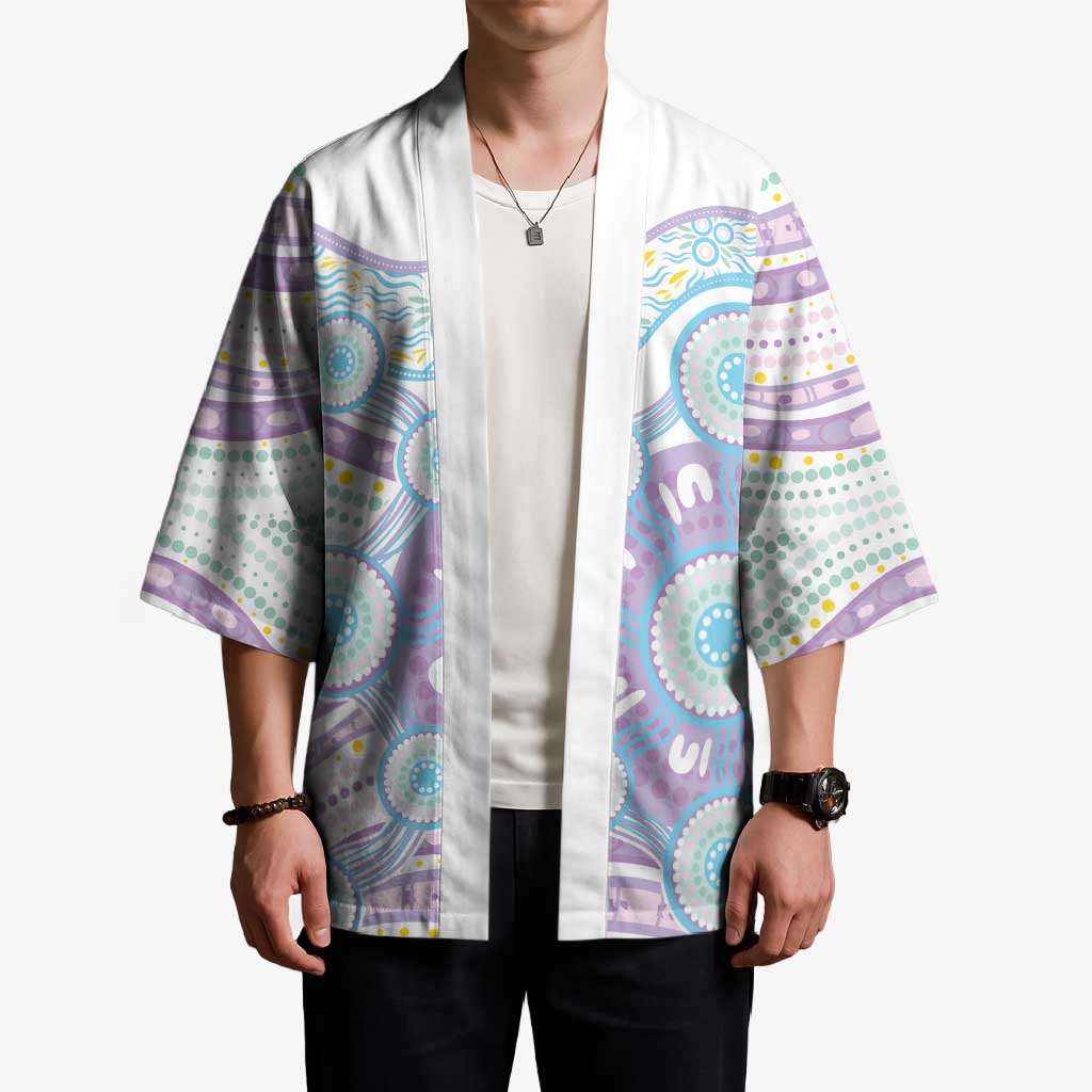 Australian Indigenous Aboriginal Art Kimono Vivid Pastel Pink Teal