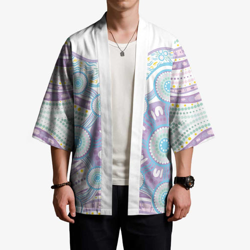 Australian Indigenous Aboriginal Art Kimono Vivid Pastel Pink Teal