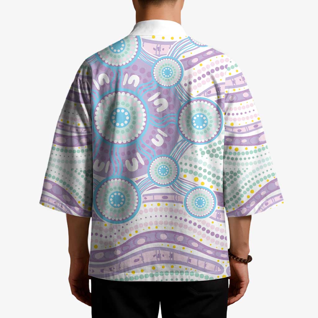 Australian Indigenous Aboriginal Art Kimono Vivid Pastel Pink Teal
