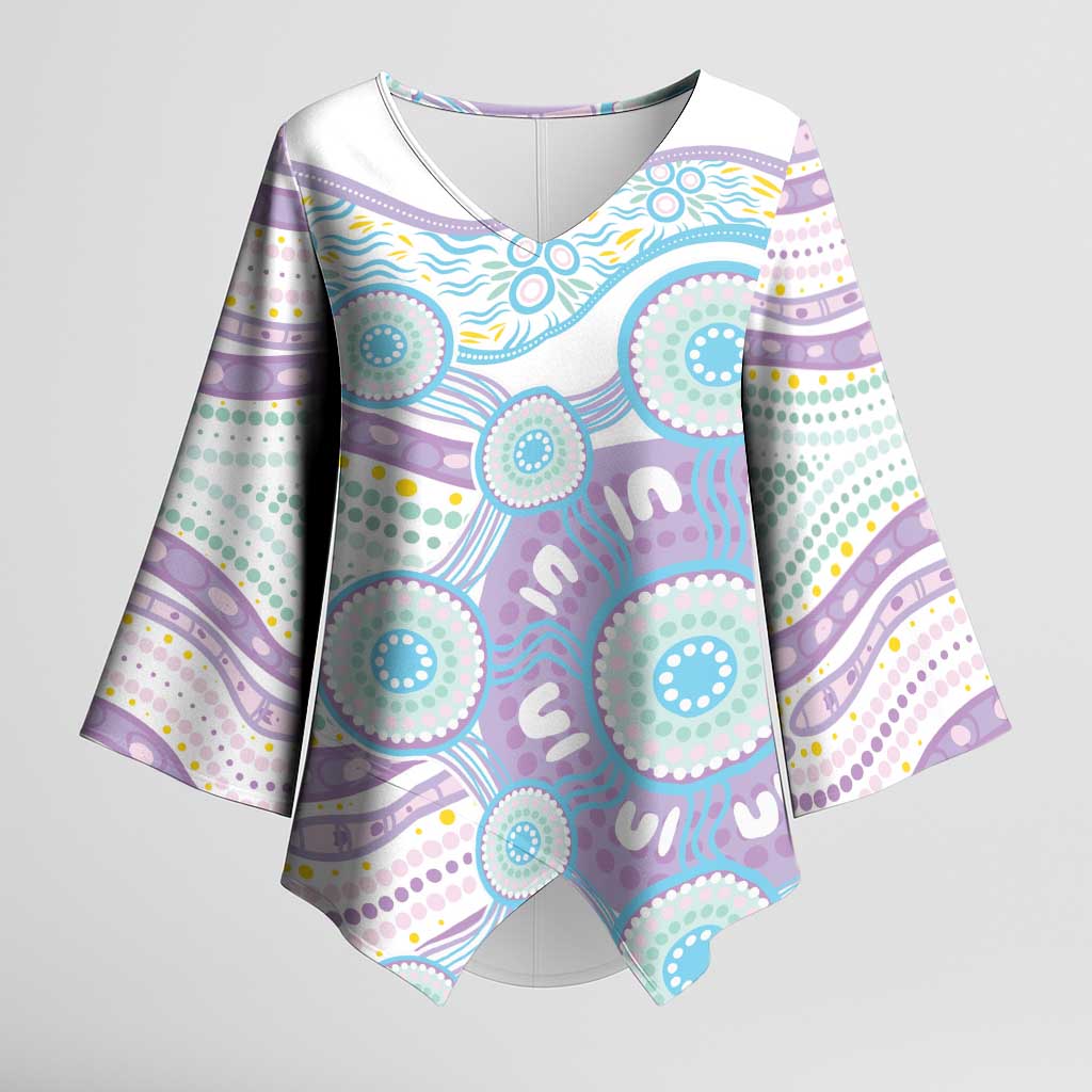Australian Indigenous Aboriginal Art Kimono Sleeve Blouse Vivid Pastel Pink Teal