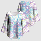Australian Indigenous Aboriginal Art Kimono Sleeve Blouse Vivid Pastel Pink Teal
