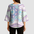 Australian Indigenous Aboriginal Art Kimono Sleeve Blouse Vivid Pastel Pink Teal