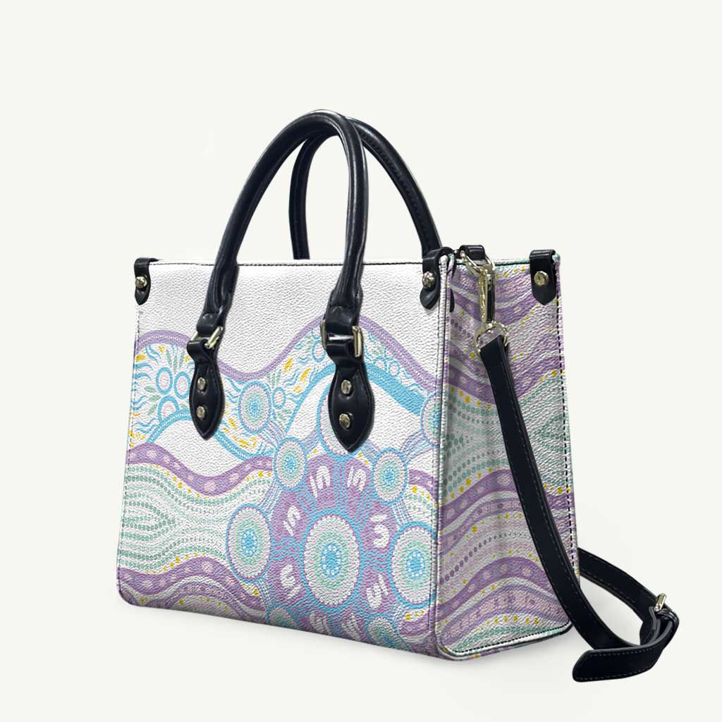 Australian Indigenous Aboriginal Art Leather Bag Vivid Pastel Pink Teal