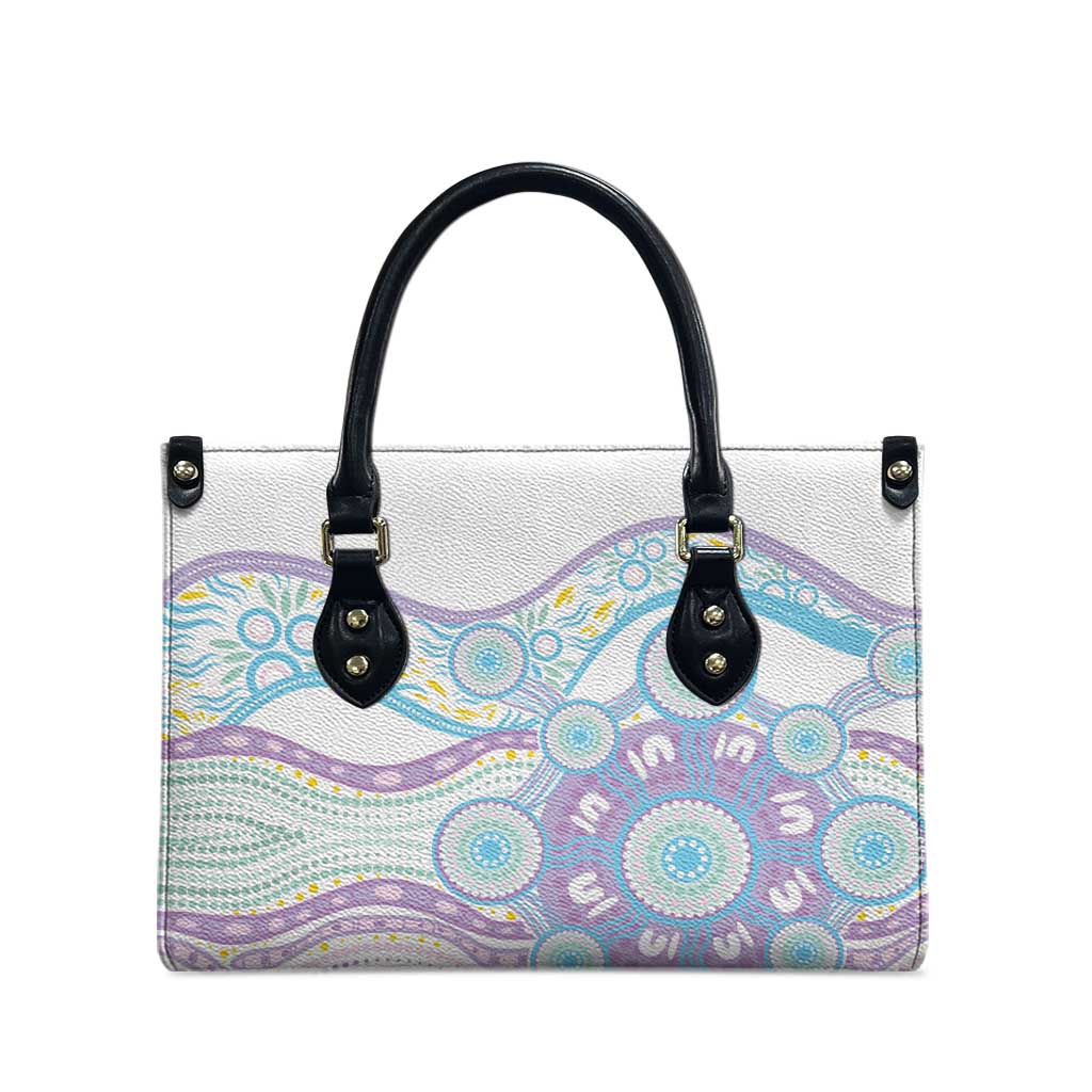 Australian Indigenous Aboriginal Art Leather Bag Vivid Pastel Pink Teal