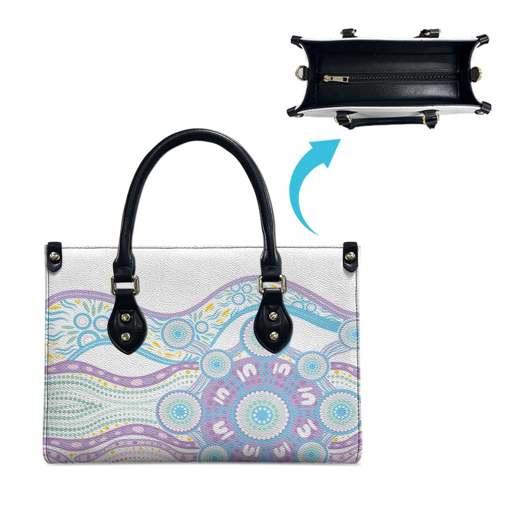 Australian Indigenous Aboriginal Art Leather Bag Vivid Pastel Pink Teal
