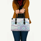 Australian Indigenous Aboriginal Art Leather Bag Vivid Pastel Pink Teal
