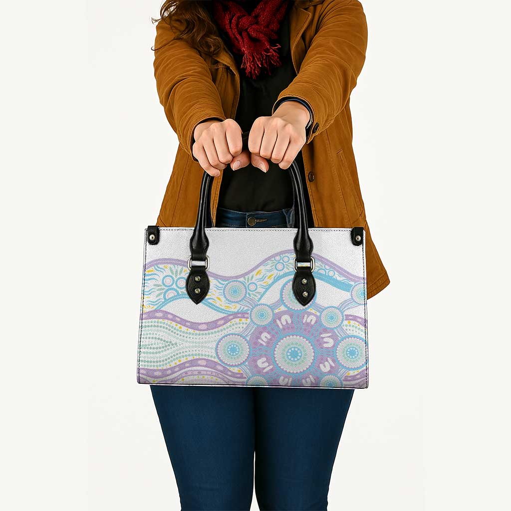 Australian Indigenous Aboriginal Art Leather Bag Vivid Pastel Pink Teal