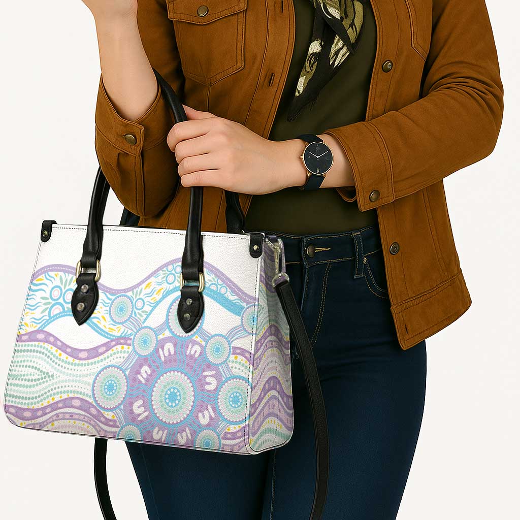 Australian Indigenous Aboriginal Art Leather Bag Vivid Pastel Pink Teal