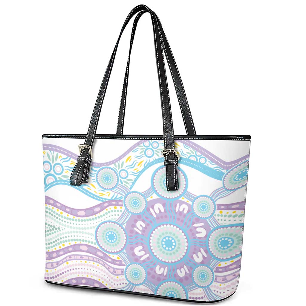 Australian Indigenous Aboriginal Art Leather Tote Bag Vivid Pastel Pink Teal