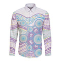 Australian Indigenous Aboriginal Art Long Sleeve Button Shirt Vivid Pastel Pink Teal