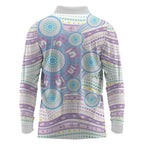 Australian Indigenous Aboriginal Art Long Sleeve Polo Shirt Vivid Pastel Pink Teal