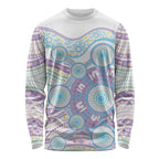 Australian Indigenous Aboriginal Art Long Sleeve Shirt Vivid Pastel Pink Teal