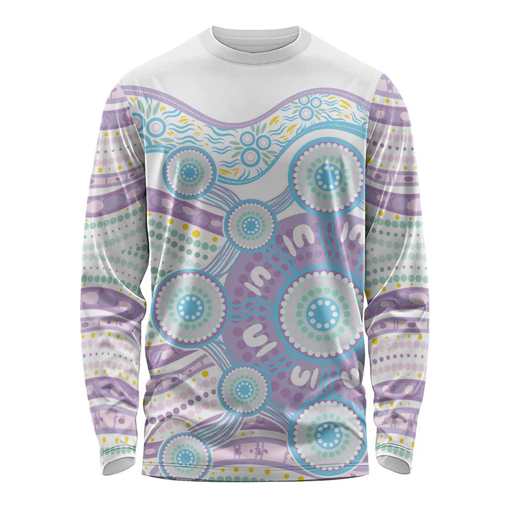 Australian Indigenous Aboriginal Art Long Sleeve Shirt Vivid Pastel Pink Teal