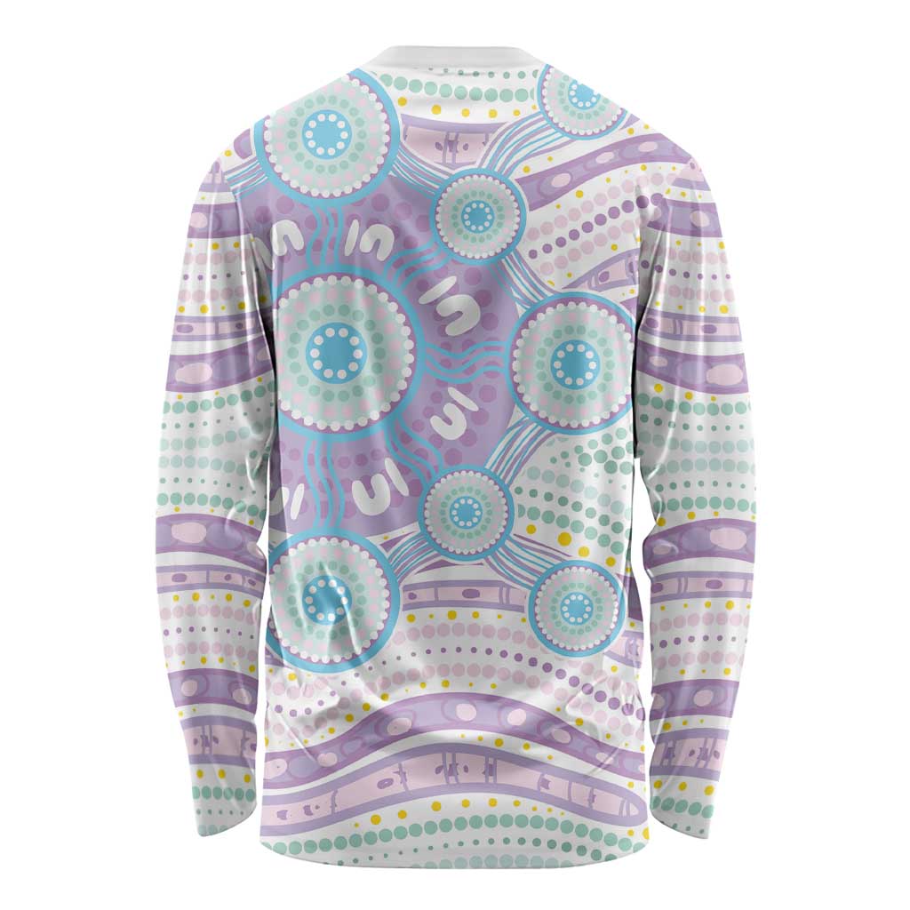 Australian Indigenous Aboriginal Art Long Sleeve Shirt Vivid Pastel Pink Teal