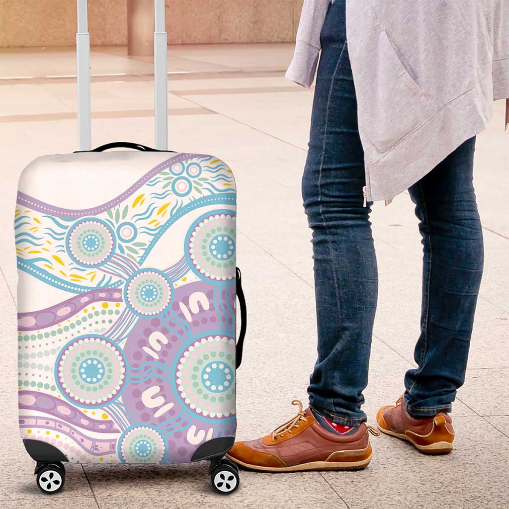 Australian Indigenous Aboriginal Art Luggage Cover Vivid Pastel Pink Teal