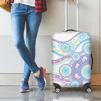 Australian Indigenous Aboriginal Art Luggage Cover Vivid Pastel Pink Teal