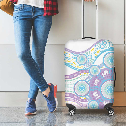 Australian Indigenous Aboriginal Art Luggage Cover Vivid Pastel Pink Teal