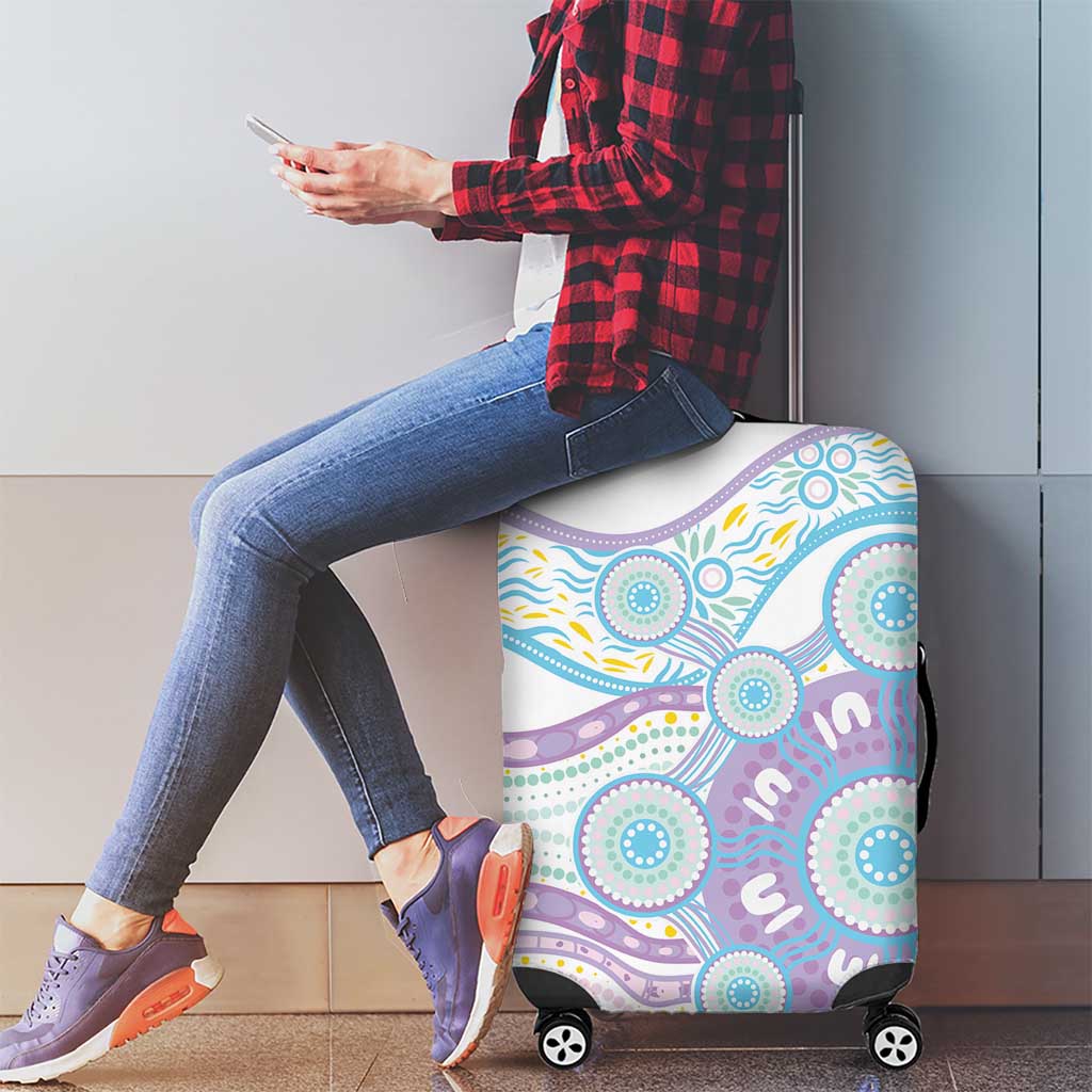 Australian Indigenous Aboriginal Art Luggage Cover Vivid Pastel Pink Teal