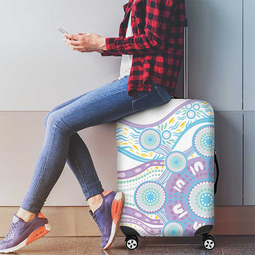 Australian Indigenous Aboriginal Art Luggage Cover Vivid Pastel Pink Teal