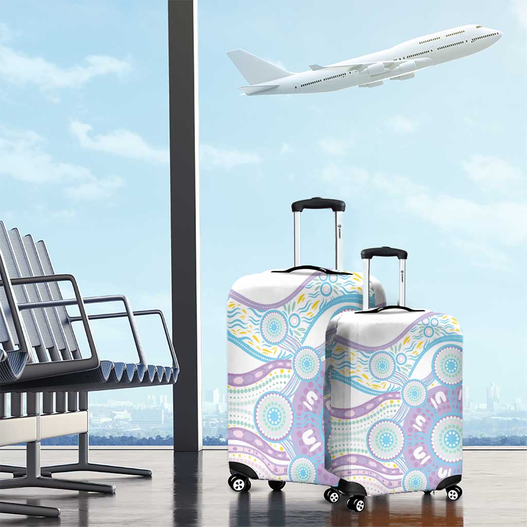 Australian Indigenous Aboriginal Art Luggage Cover Vivid Pastel Pink Teal