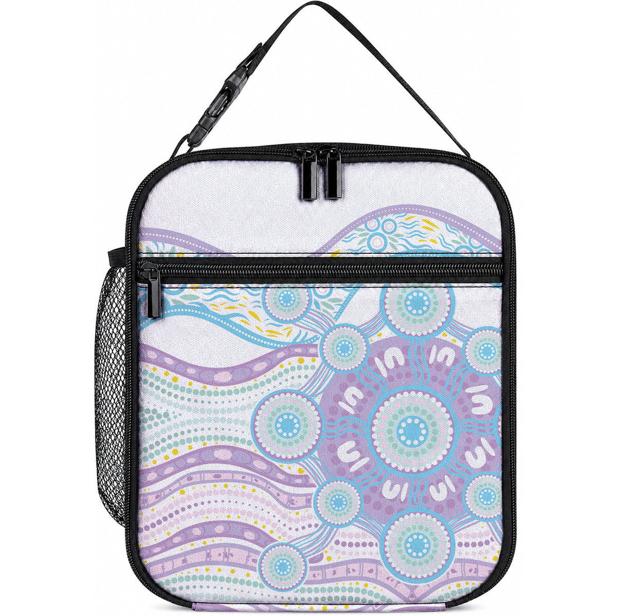 Australian Indigenous Aboriginal Art Lunch Bag Vivid Pastel Pink Teal