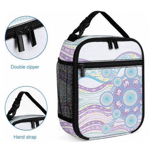 Australian Indigenous Aboriginal Art Lunch Bag Vivid Pastel Pink Teal