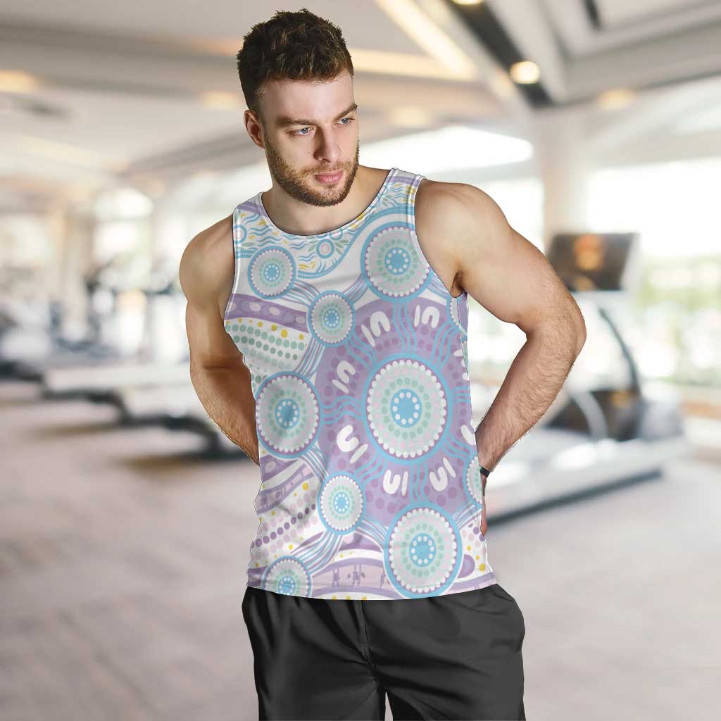 Australian Indigenous Aboriginal Art Men Tank Top Vivid Pastel Pink Teal