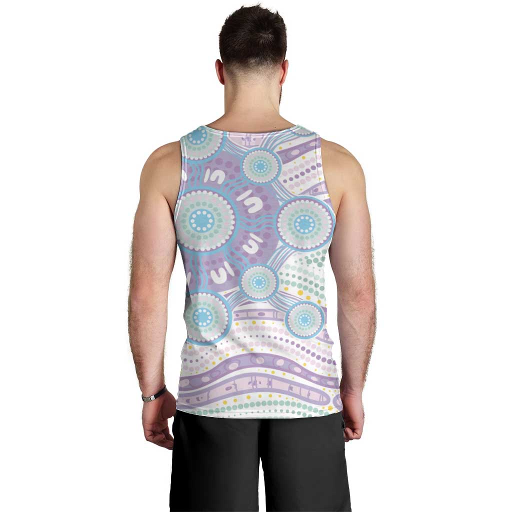 Australian Indigenous Aboriginal Art Men Tank Top Vivid Pastel Pink Teal