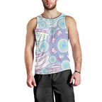 Australian Indigenous Aboriginal Art Men Tank Top Vivid Pastel Pink Teal
