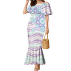 Australian Indigenous Aboriginal Art Mermaid Dress Vivid Pastel Pink Teal